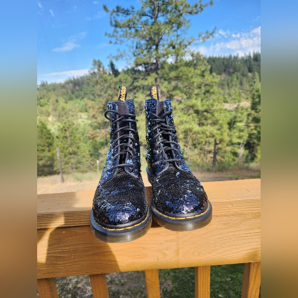 Doc Martin's (Dr. Martens) 1460 Pascal Reversible Sequin Black Silver Boots